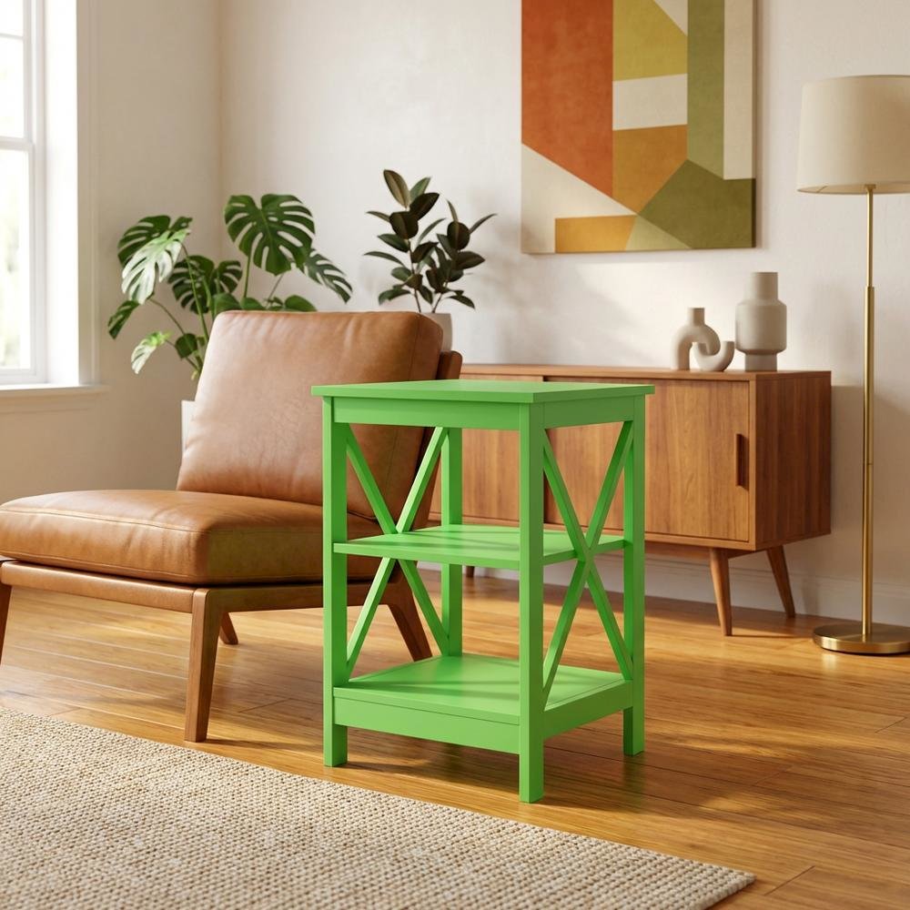 Lime End Table with Shelves in Transitional Coastal Style