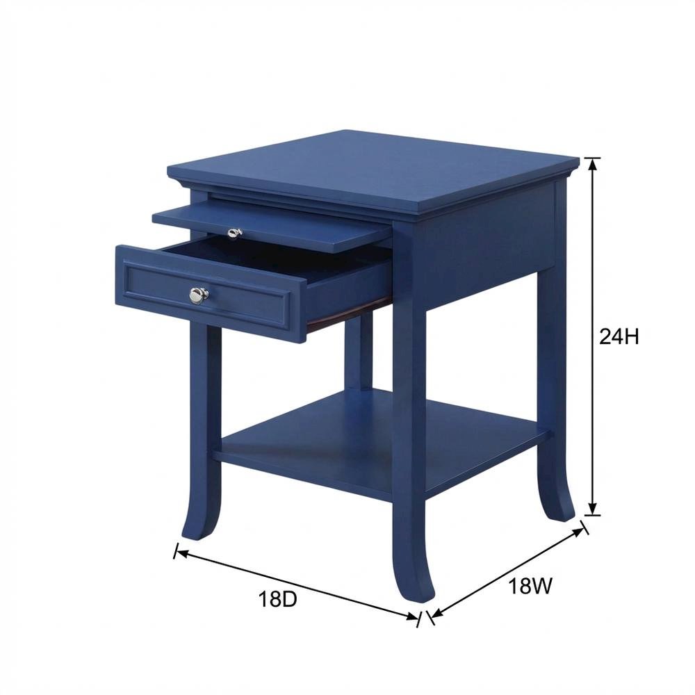Cobalt Blue End Table with 1 Drawer and Pull-Out Shelf for Living Room