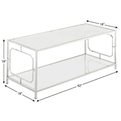 Clear Glass Coffee Table with Chrome Frame and Tempered Glass Surface