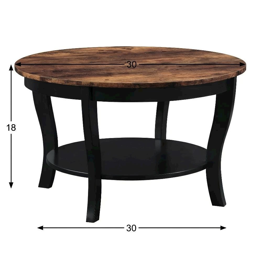 Multi-Color Round Coffee Table with Single Shelf and Rubberwood Legs
