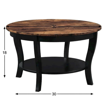 Multi-Color Round Coffee Table with Single Shelf and Rubberwood Legs