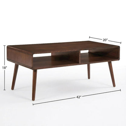 Brown Wood Coffee Table with Shelf and Storage Space for Living Room
