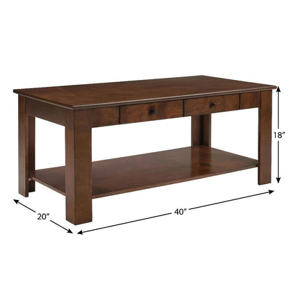 Brown 2 Drawer Coffee Table with Shelf Espresso MDF Top and Metal Knobs