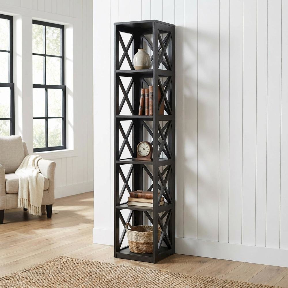Wooden 5-Tier Corner Bookcase with Non-Lead Base Paint Finish, Spacious Storage
