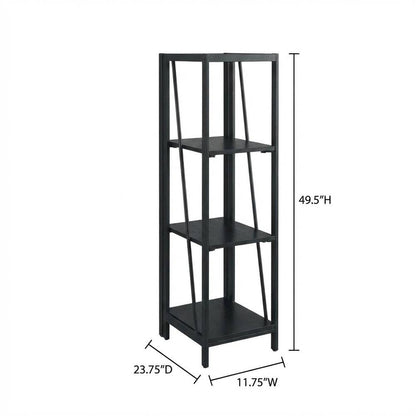 Black Folding 4 Tier Bookshelf with Particle Board and Melamine Finish