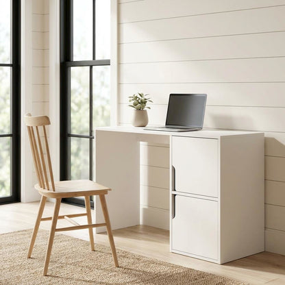 White Student Desk With Storage Cabinets And Melamine Veneer Finish