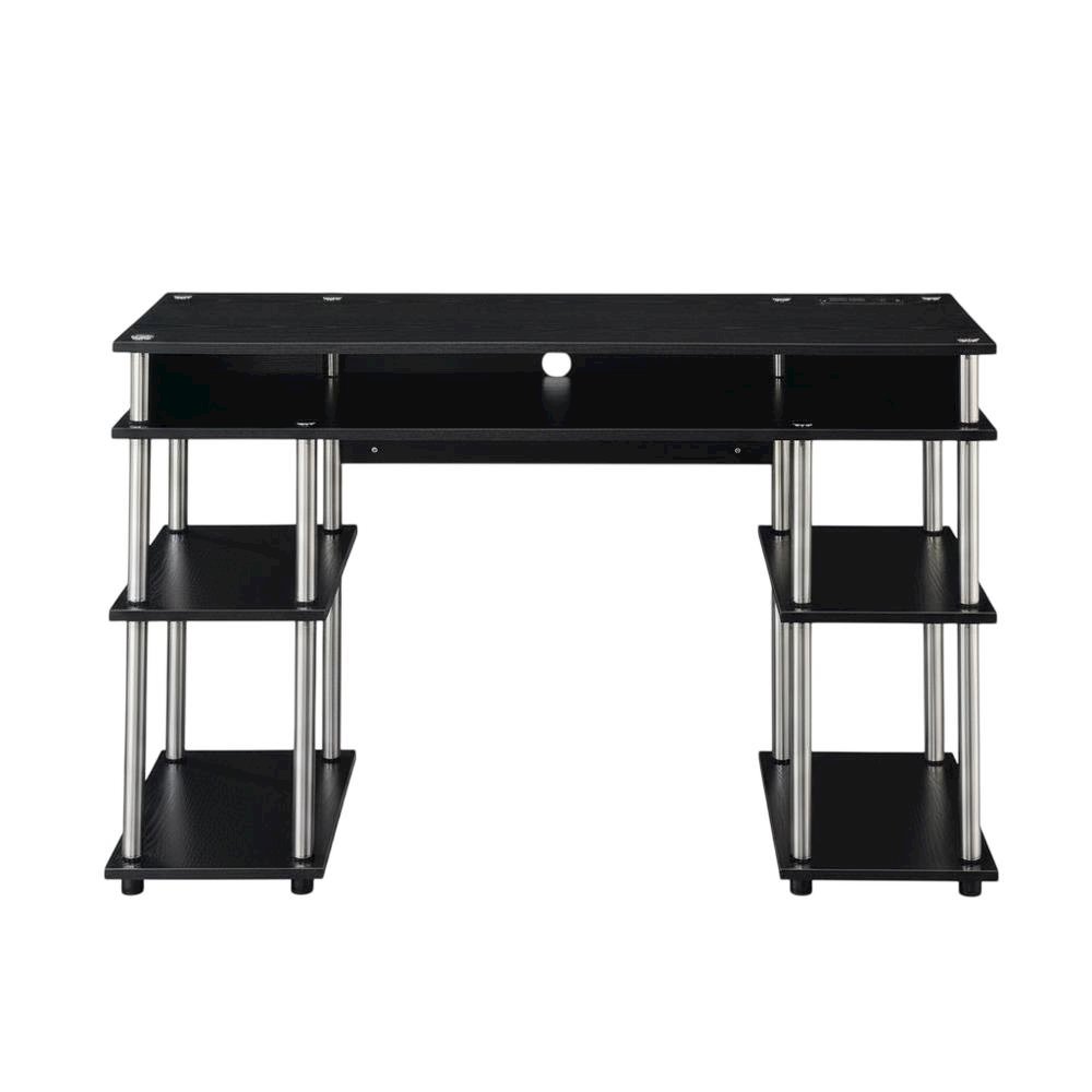 Contemporary Black Student Desk With Charging Station For Home Or Office Use