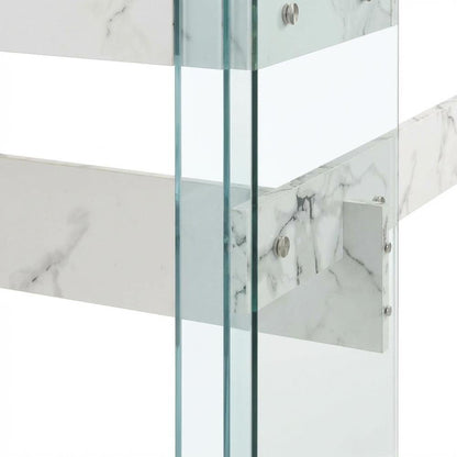 Glass Desk, Charging Station And Faux White Marble Finish For Modern Workspace