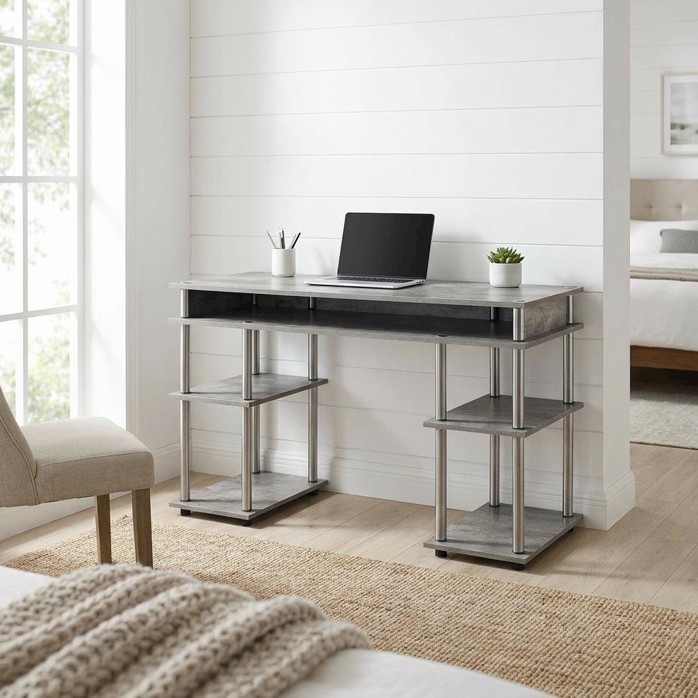 Wooden Student Desk, Melamine Surface, Stainless Steel Frame For Study And Work