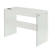 White 42 Inch Glass Desk With Built-In Charging Station And Modern Design