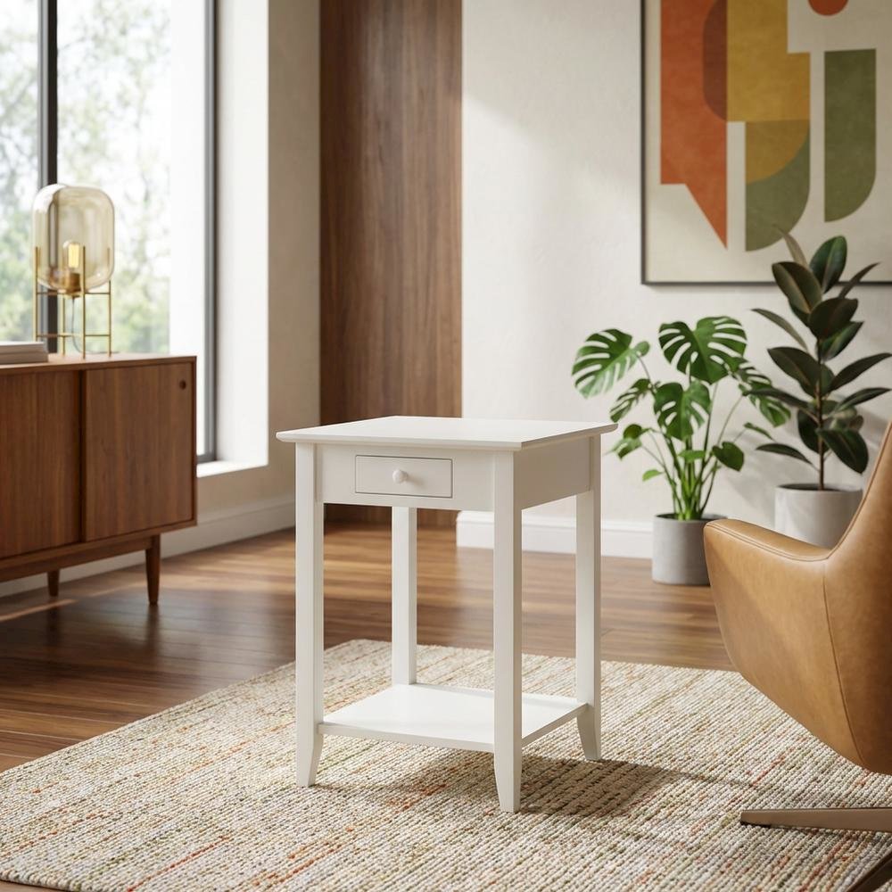 Wooden End Table with Drawer and Shelf for Living Room Use