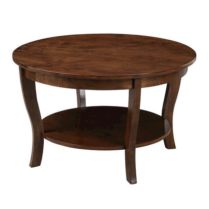 Brown Round Coffee Table with Lower Shelf for Stylish Living Room Storage