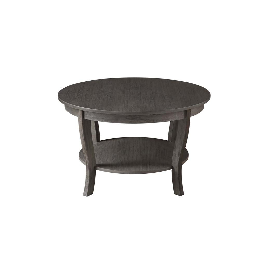 Gray Round Coffee Table with Shelf and Modern Design for Living Room