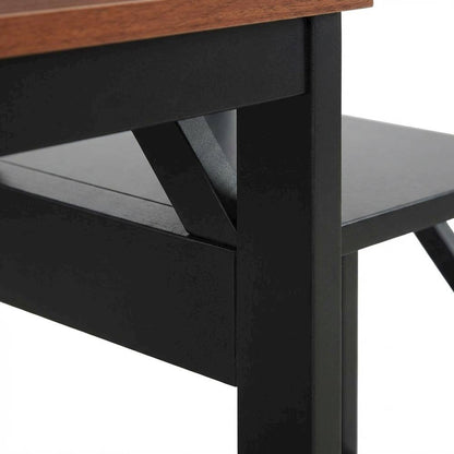 Cherry finish end table with shelves and transitional coastal style