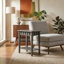 Dark Gray End Table with Shelf and Wirebrush Finish