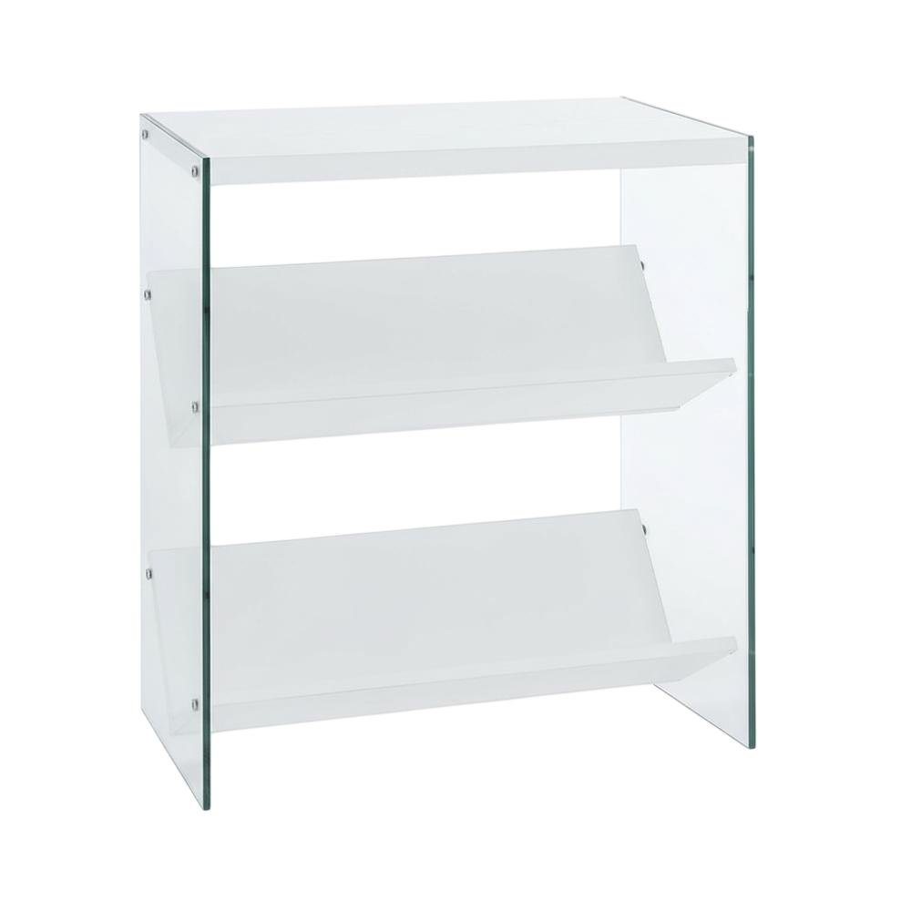 Wooden Bookcase with Particle Board and Glass Shelves for Home Office