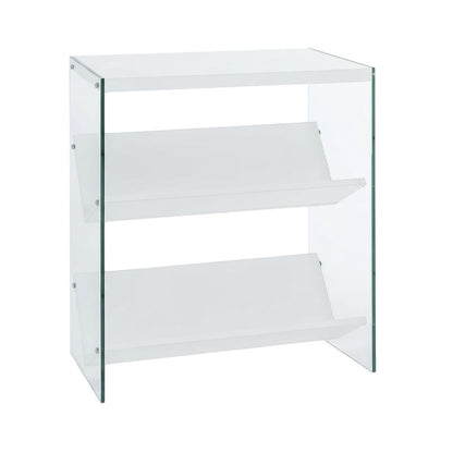 Wooden Bookcase with Particle Board and Glass Shelves for Home Office
