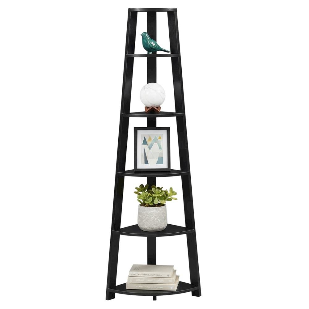 Black 5-Tier Corner Bookcase with Modern Design and Durable MDF Construction