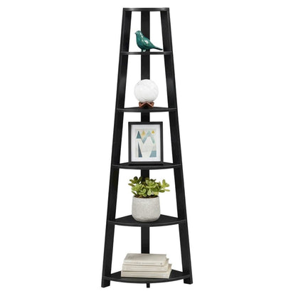 Black 5-Tier Corner Bookcase with Modern Design and Durable MDF Construction