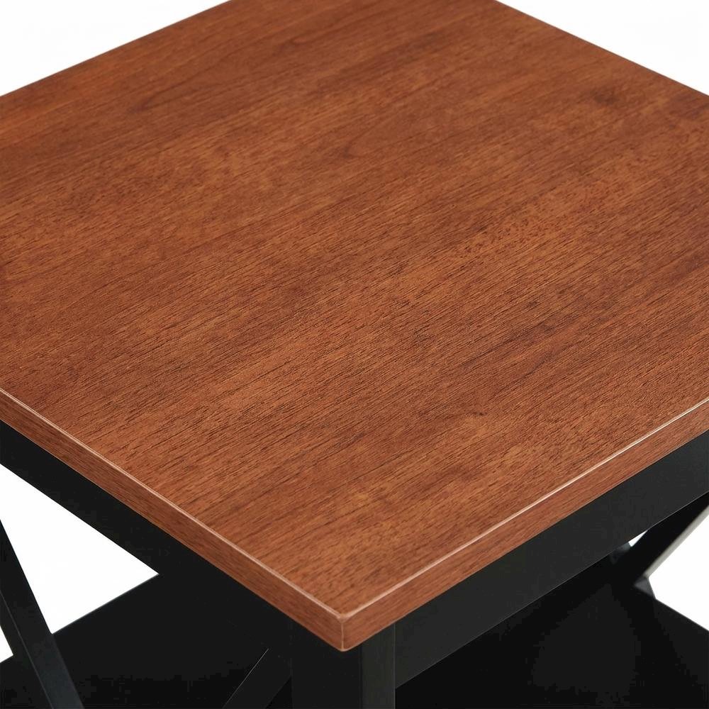 Cherry finish end table with shelves and transitional coastal style