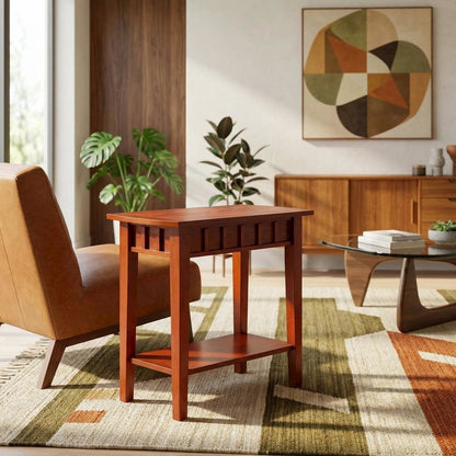 Mahogany End Table with Shelving for Stylish Living Spaces