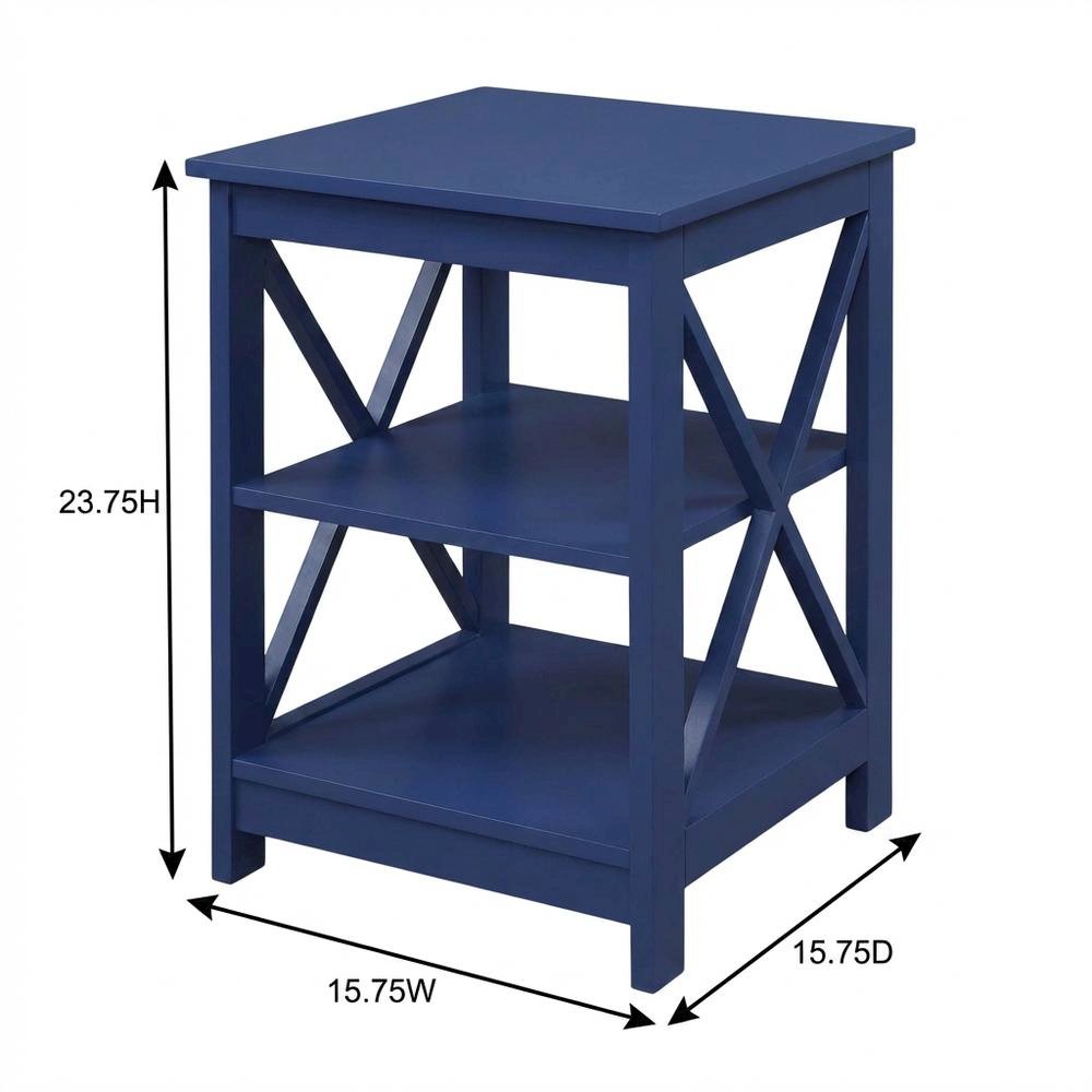 Cobalt Blue End Table with Shelves and Multi-Level Storage for Living Room