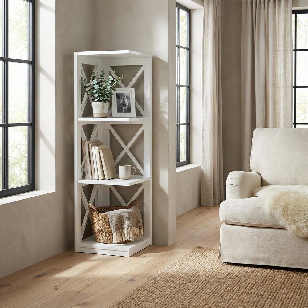 Modern 3-Tier Corner Bookcase with Durable Non-Lead Base Paint