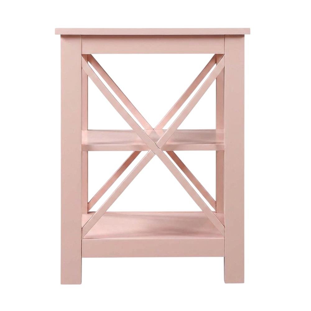 Blush Pink End Table with Shelves — Transitional Coastal Style for Living Room