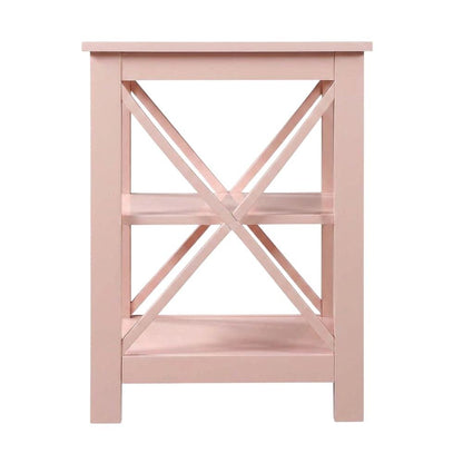 Blush Pink End Table with Shelves — Transitional Coastal Style for Living Room