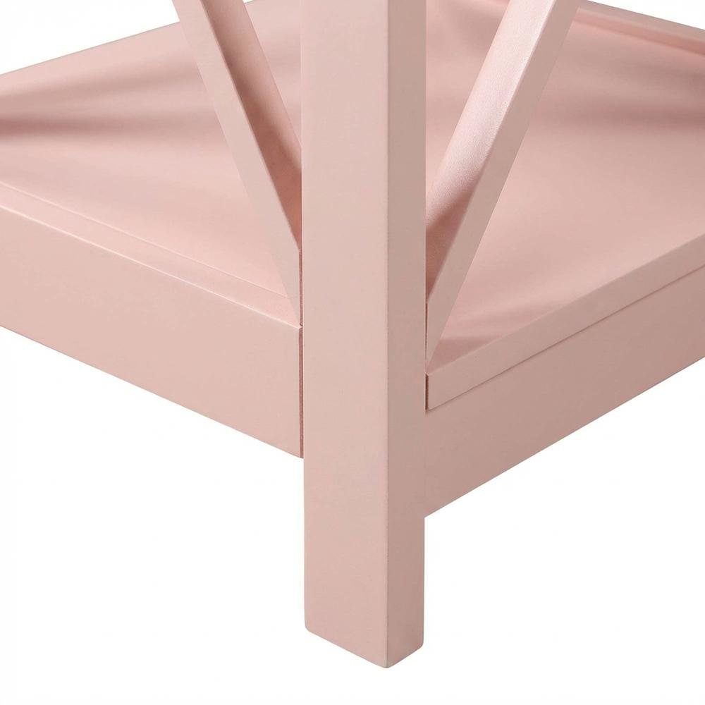 Blush Pink End Table with Shelves — Transitional Coastal Style for Living Room