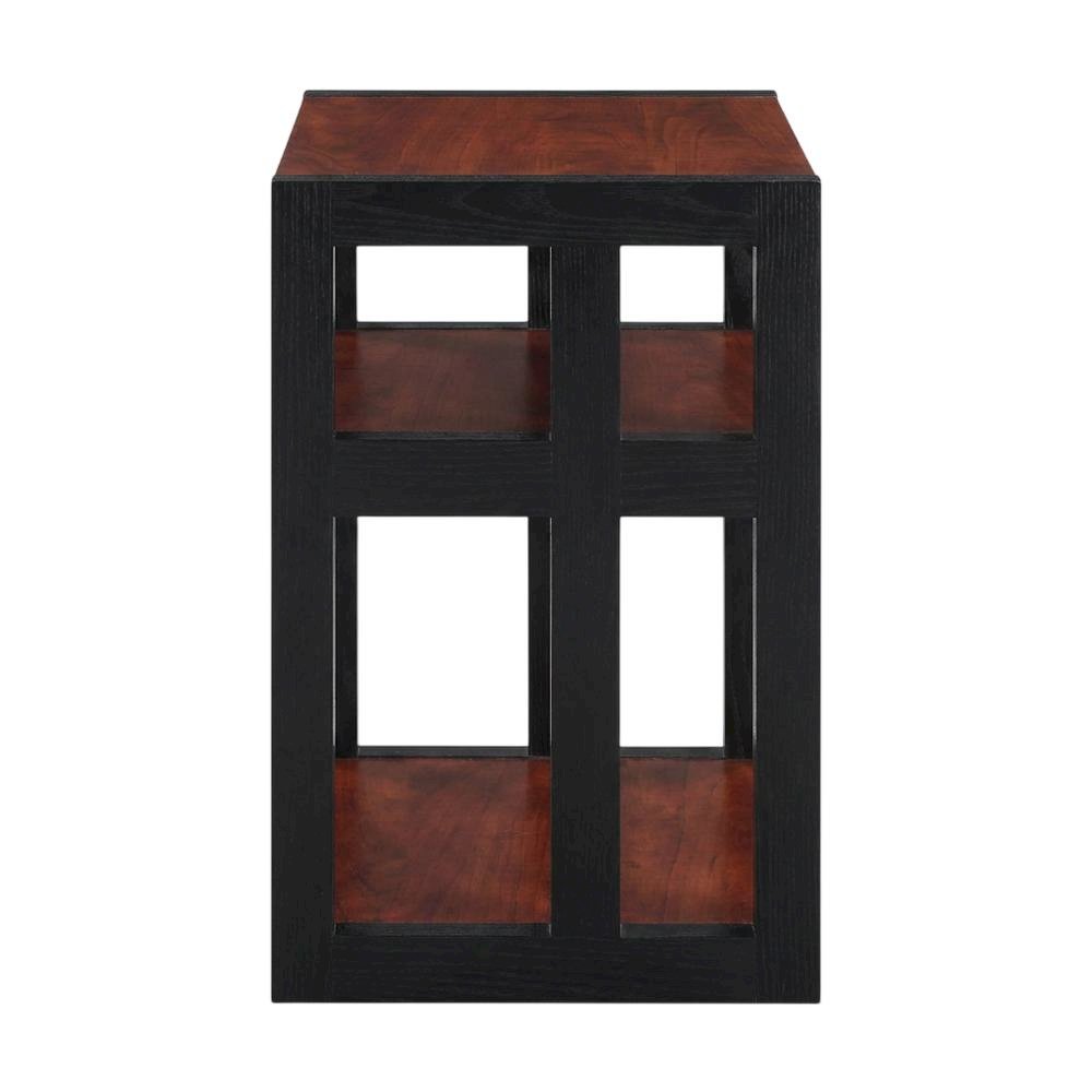 Cherry and Black Finish End Table with Shelves, Modern and Sturdy