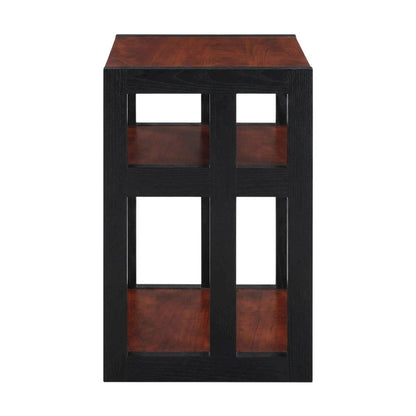 Cherry and Black Finish End Table with Shelves, Modern and Sturdy