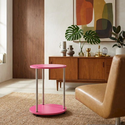 Pink 2-Tier Round End Table with Modern Design and Sturdy Construction