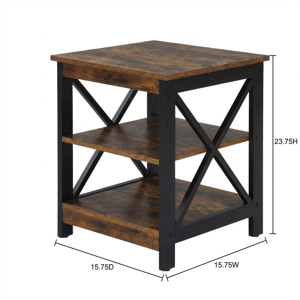 Barnwood and Black Finish End Table with Shelving for Stylish Living Spaces