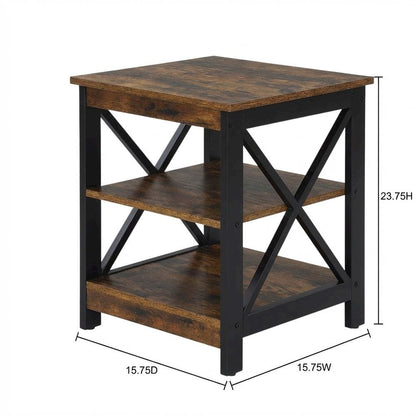Barnwood and Black Finish End Table with Shelving for Stylish Living Spaces
