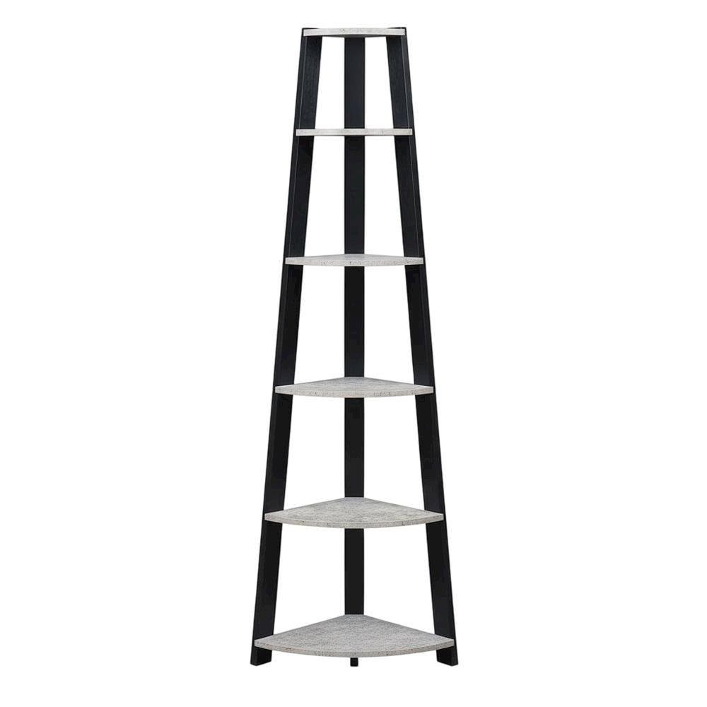 Black 5-Tier Corner Bookshelf with Faux Cement Finish and Modern Style