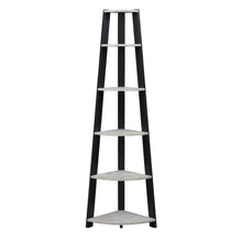 Black 5-Tier Corner Bookshelf with Faux Cement Finish and Modern Style