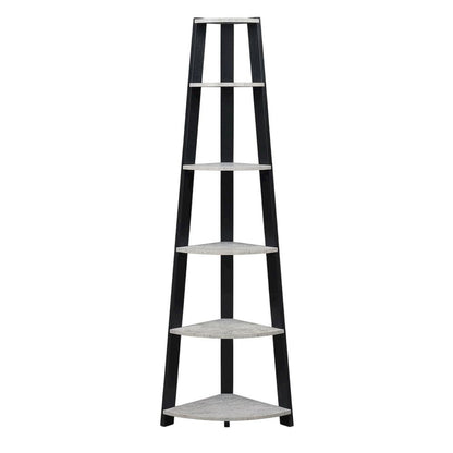 Black 5-Tier Corner Bookshelf with Faux Cement Finish and Modern Style