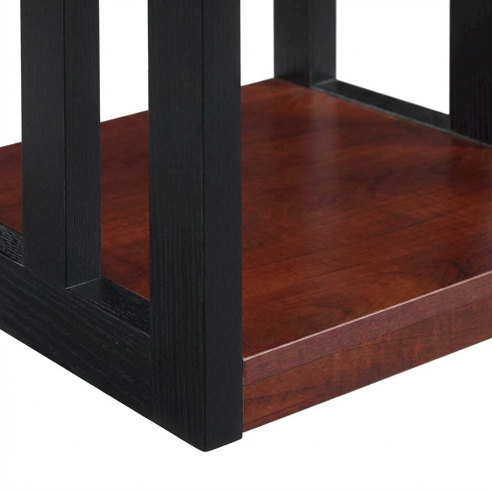 Cherry and Black Finish End Table with Shelves, Modern and Sturdy