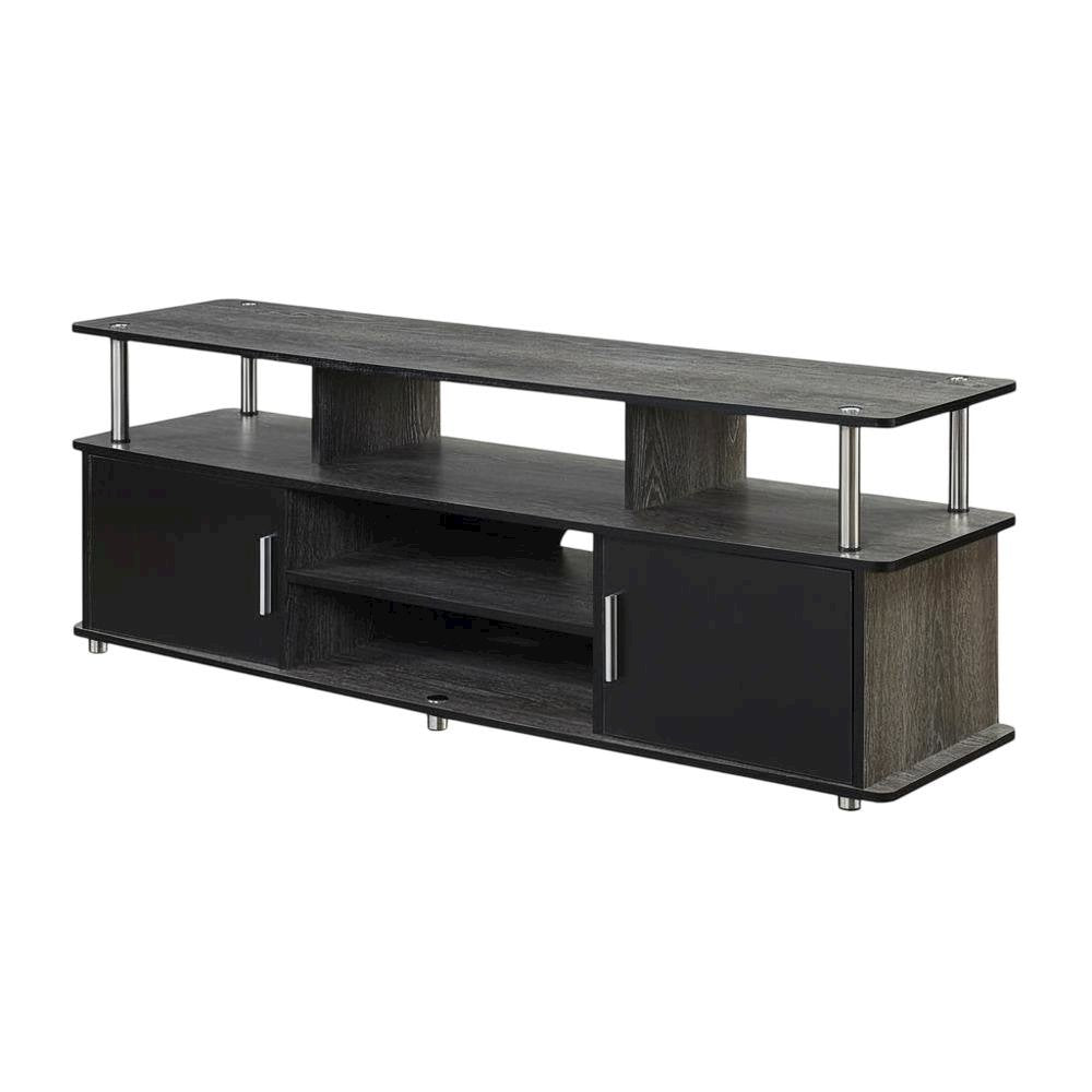 Weathered Gray/Black TV Stand with Melamine Veneer and Sturdy Construction