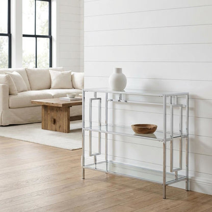 Clear Glass 3-Tier Bookcase with Elegant Glam Design for Modern Decor
