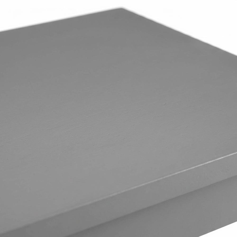 Gray end table with storage shelves in transitional coastal style