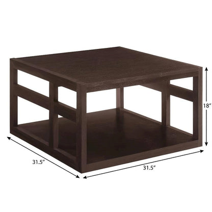 Square Coffee Table in Neutral Finish with Lower Shelf and Contemporary Design