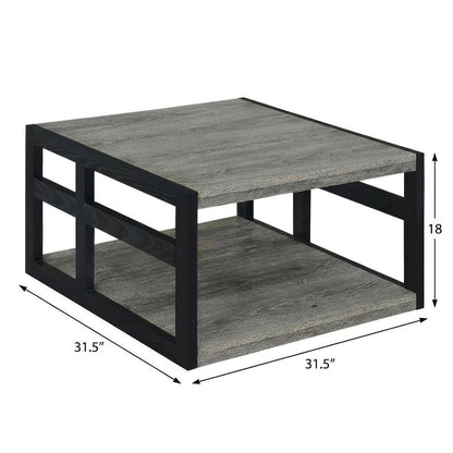Weathered Gray Black Coffee Table with Shelf and Contemporary Style
