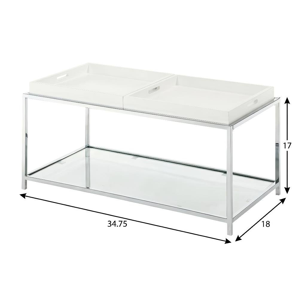 White Coffee Table with Chrome Frame and Sleek Modern Design for Living Room