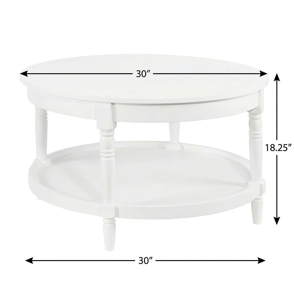 White Round Coffee Table with Shelf and Rubberwood Legs Durable MDF Top