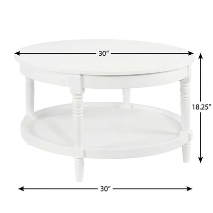 White Round Coffee Table with Shelf and Rubberwood Legs Durable MDF Top