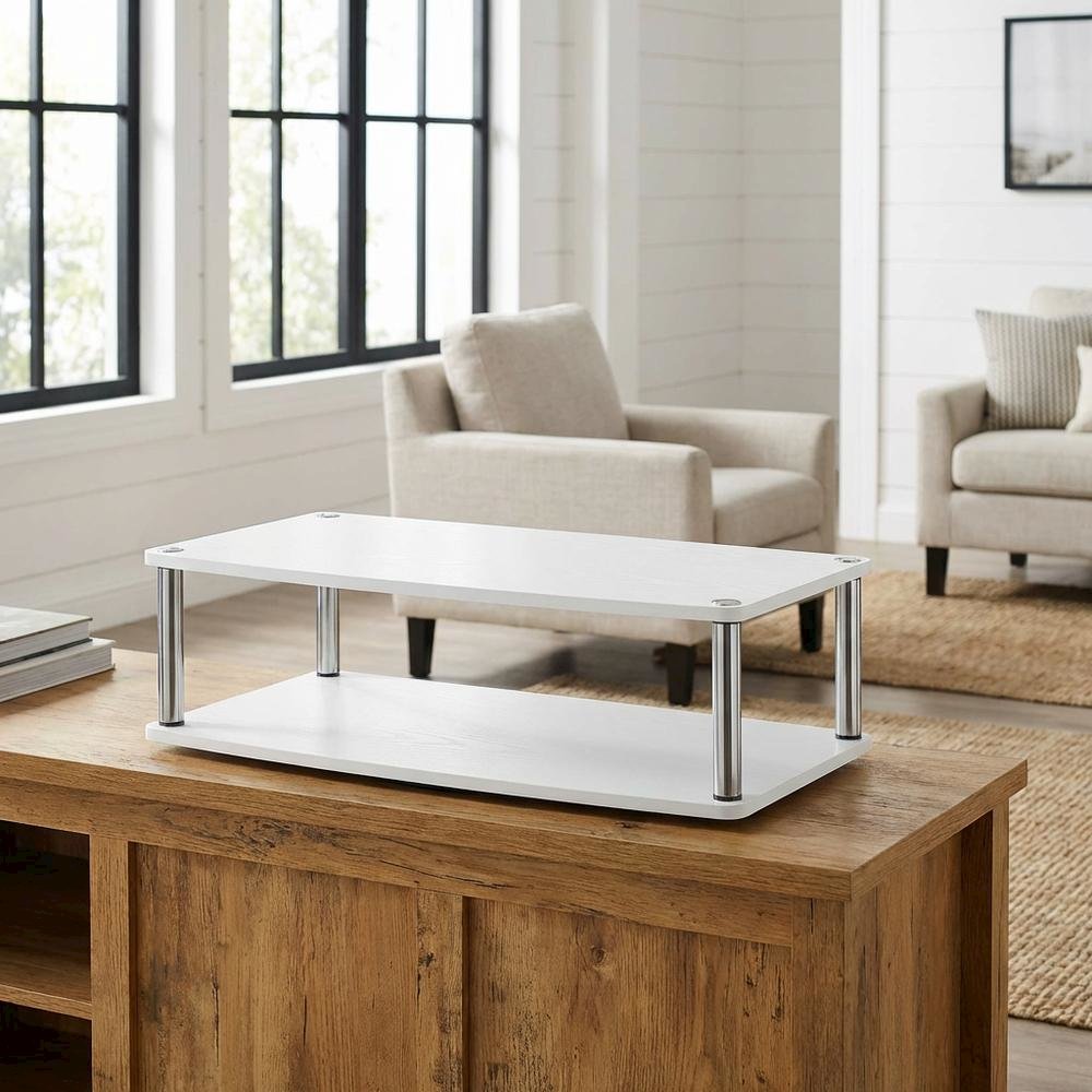 White double tier swivel TV riser, up to 37-inch screens, transitional style