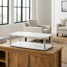 White double tier swivel TV riser, up to 37-inch screens, transitional style