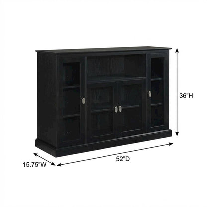 Black Highboy TV Stand with Storage Cabinets and Shelves for 55-Inch TVs
